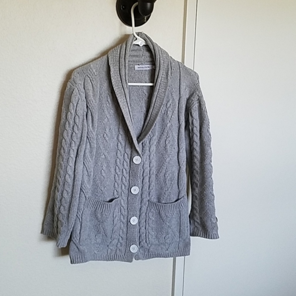 Chunky gray cotton/polyester cardigan - Picture 4 of 4